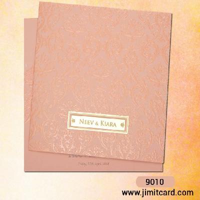 Embossed Pink Flower Motif Foil Printed Wedding Card Invitation Card