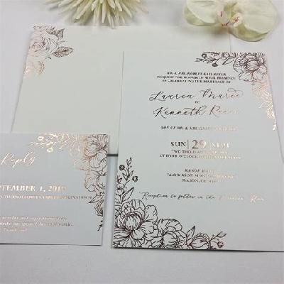 Embossed Rose Gold Flower Motif Foil Printed Wedding Card Invitation Card