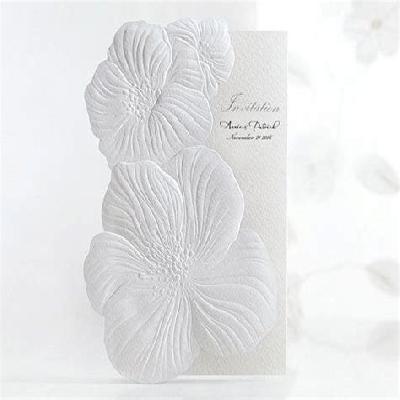 Embossed White Flower Motif Foil Printed Wedding Card Invitation Card