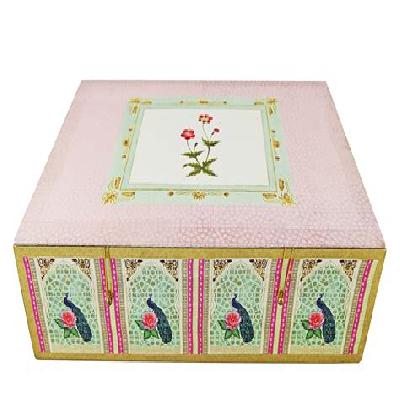 Pink Gold Border Peacock Invitation Box
