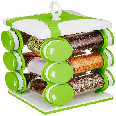 DeoDap Condiment Set Spice Rack - Premium Multipurpose Revolving Plastic Spice Rack 12 PC(0095)