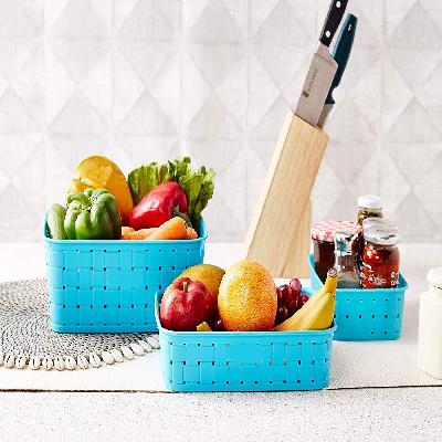 DeoDap Kitchen Storage - Smart Baskets for Storage, Set of 3, Sky Blue (0062)