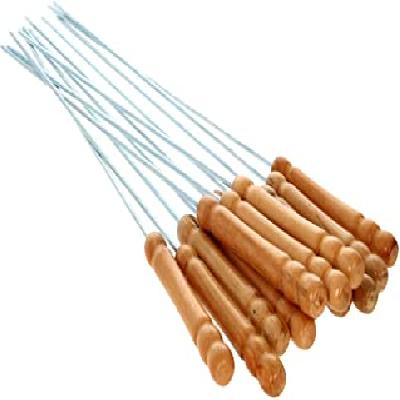 12 PCS Barbecue String with Wooden Handle BBQ Stick Needles Outdoor Camping Outings Cooking Tools