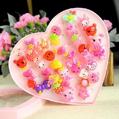 Cute Cartoon Set Of 36 Finger Rings For Girls Gifting