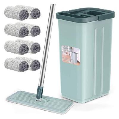 Floor Mop With Bucket, Flat Squeeze Mop Bucket System Cleaning Supplies Flexible Mop Head.