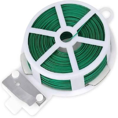 Plastic Twist Tie Wire Spool With Cutter For Garden Yard Plant 50m (Green)