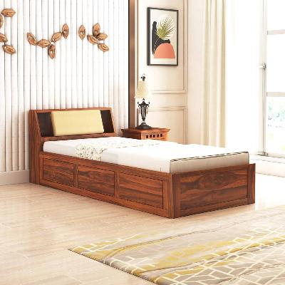 Wooden Single Bed With Storage