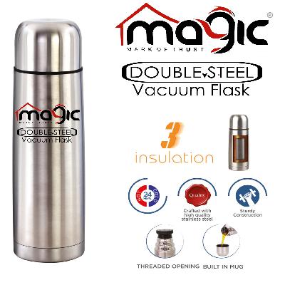Double Wall Vacuum Insulated SS Soldier Style Flask BPA Free Thermos Travel Water Bottle 500 ml