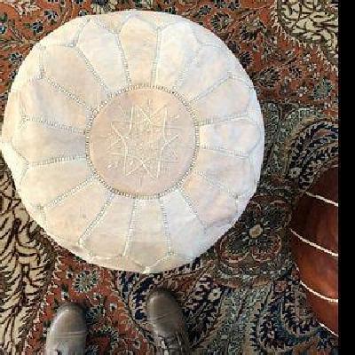 Premium Collection Round Canvas Moroccan Lattice Stool XL Size Ottoman Beige Color Cover Only