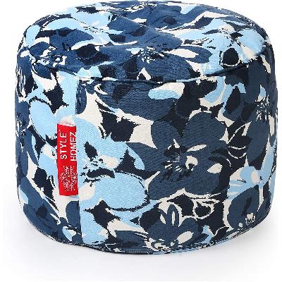 Round Ottoman Bean Bag Large Size Blue Denim Cover Only, Customizable