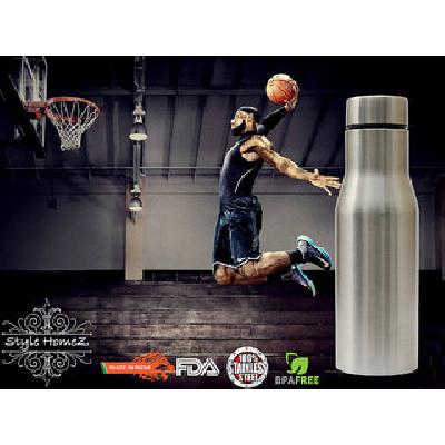 Sports SS Fridge Water Bottle 750 ml Silver Chrome Color - BPA Free, Food Grade Quality