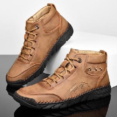 Mens High Ankle Brown Microfiber Shoes