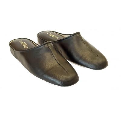 Mens Leather Black Slippers