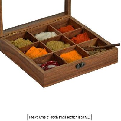 Wooden Spice Box Rectangle 9 Partition