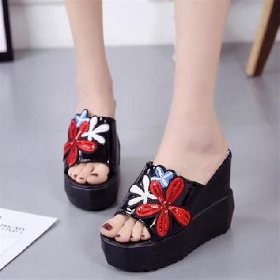 Ladies Rose Heel Slipper