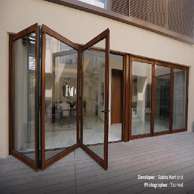 Glass Wooden Frame Door Sliding Folding