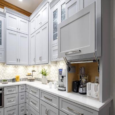 Grey And Off White PVC Modular Kitchen Cabinet
