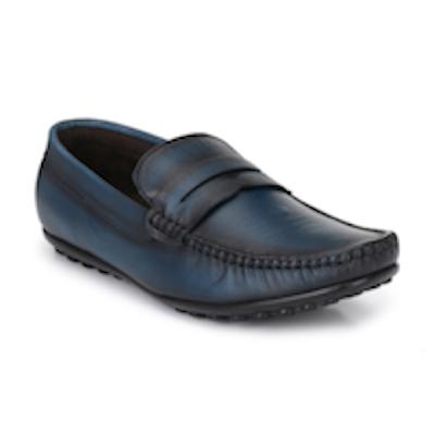 Mens Blue Leather Casual Loafer Shoes