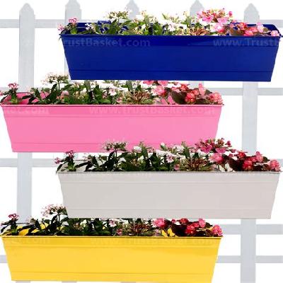 Railing Rectangular Planter Metal with 8 Inch Square Pots