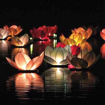 6 Pieces Lotus Floating Lanterns Light Artificial Flower Candles
