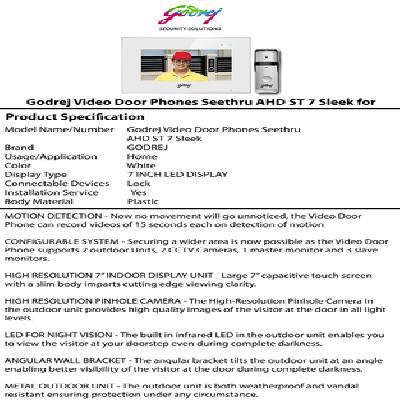 Godrej Video Door Phones Seethru AHD ST 7 Sleek For Home