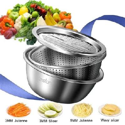 3 In 1 Kitchen Multipurpose Stainless Steel Bowl