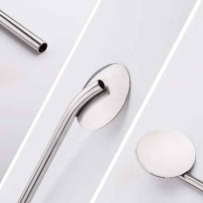 4 Set Of Drinking Straws With Attached Spoon Stainless Steel