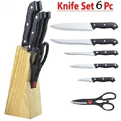 Stainless Steel Knife Set And Scissor With Wooden Stand